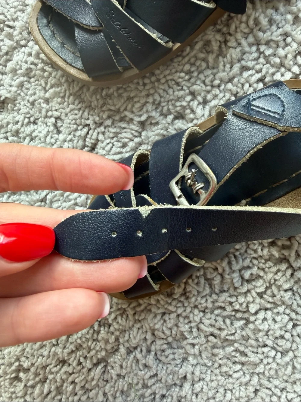 Salt Water Sandals by Hoy Navy Leather Strappy Kids Sandals
